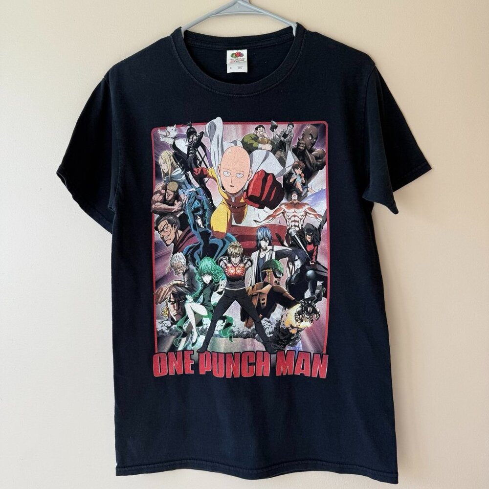 One Punch Man Anime T-Shirt Black Size S Fruit of the Loom Graphic Tee